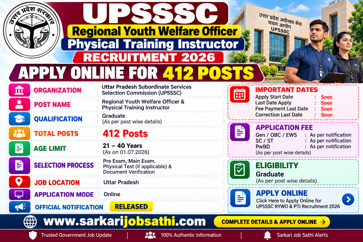 UPSSSC Youth Welfare Officer Recruitment 2026 Notification - SarkariJobSathi